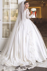 Ball-Gown Appliques Long-Sleeves Wonderful Off-the-shoulder V-neck Wedding Dresses