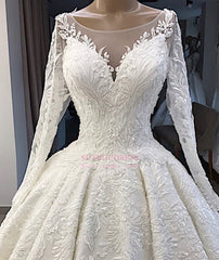 Ball-Gown Long-Sleeves Scoop Alluring Appliques Wedding Dresses