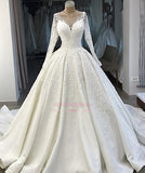 Ball-Gown Long-Sleeves Scoop Alluring Appliques Wedding Dresses