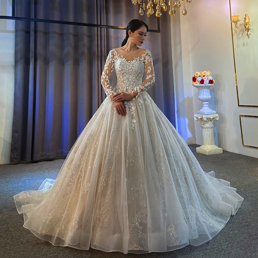 Ball Gown Long Sleeves Tulle Lace Wedding Dress On Sale