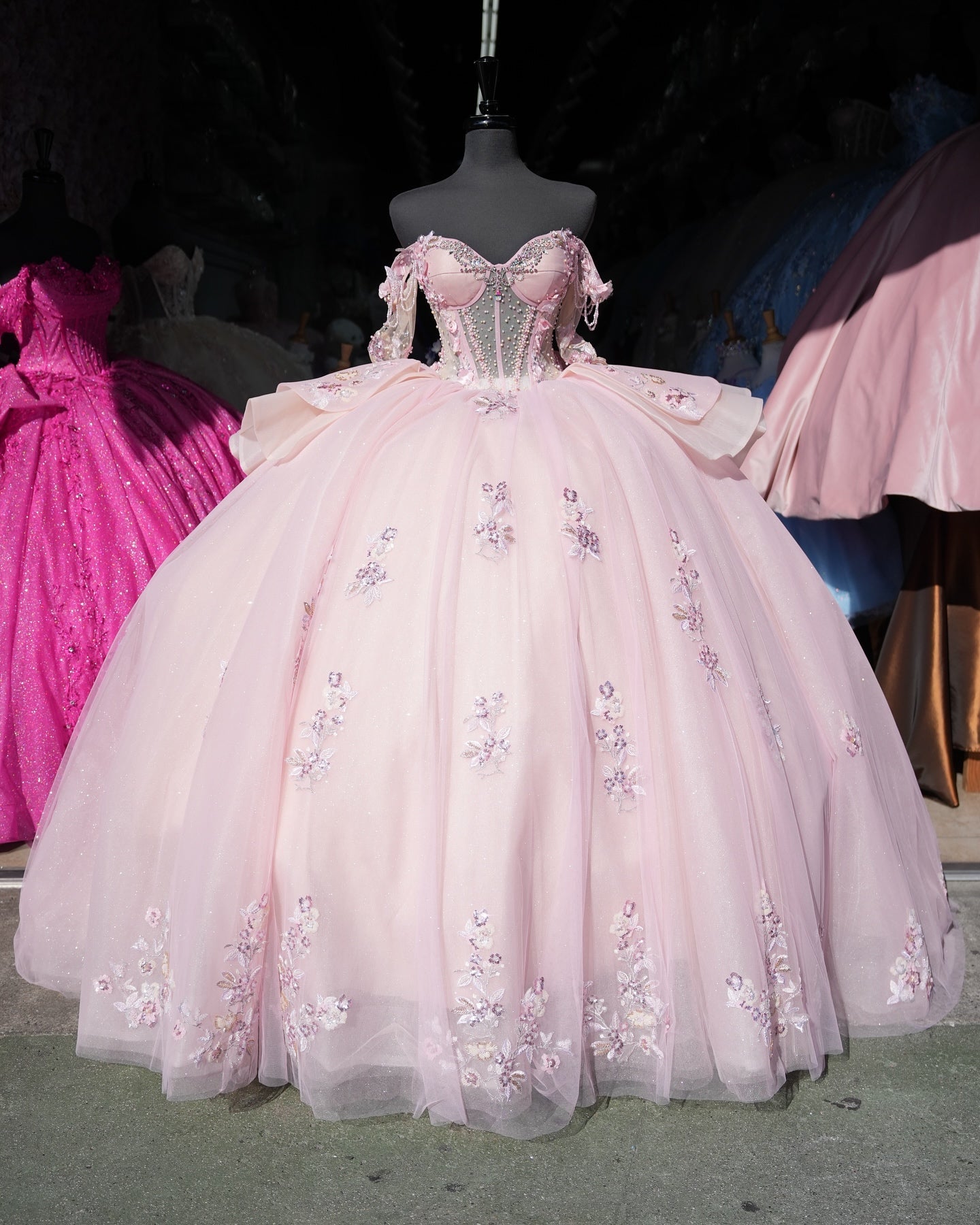 Ball Gown Off Shoulder Sleeveless Beaded Crystal Appliques Pleated Baby Pink Tulle Quinceanera Dress Birthday Party Dress For Sweet 16 Ball Gown Off Shoulder Sleeveless Beaded Crystal Appliques Pleated Baby Pink Tulle Quinceanera Dress Birthday Party Dress For Sweet 16