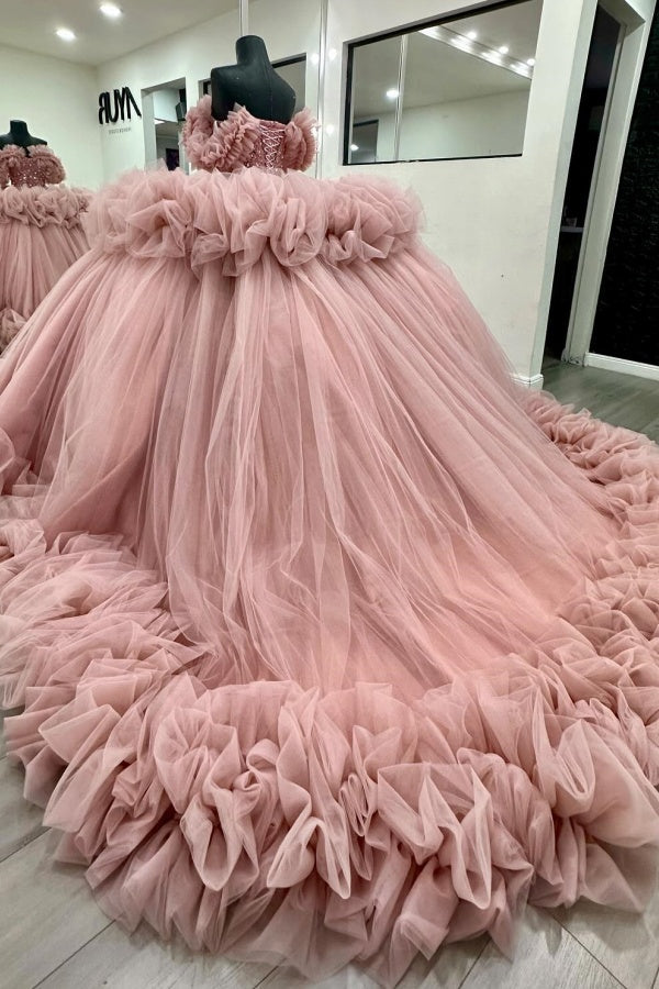 Ball Gown Off Shoulder Sleeveless Beaded Crystal Sequins Ruched Tiered Pink Tulle Quinceanera Dress Birthday Party Dress Evening Formal Gown Ball Gown Off Shoulder Sleeveless Beaded Crystal Sequins Ruched Tiered Pink Tulle Quinceanera Dress Birthday Party Dress Evening Formal Gown