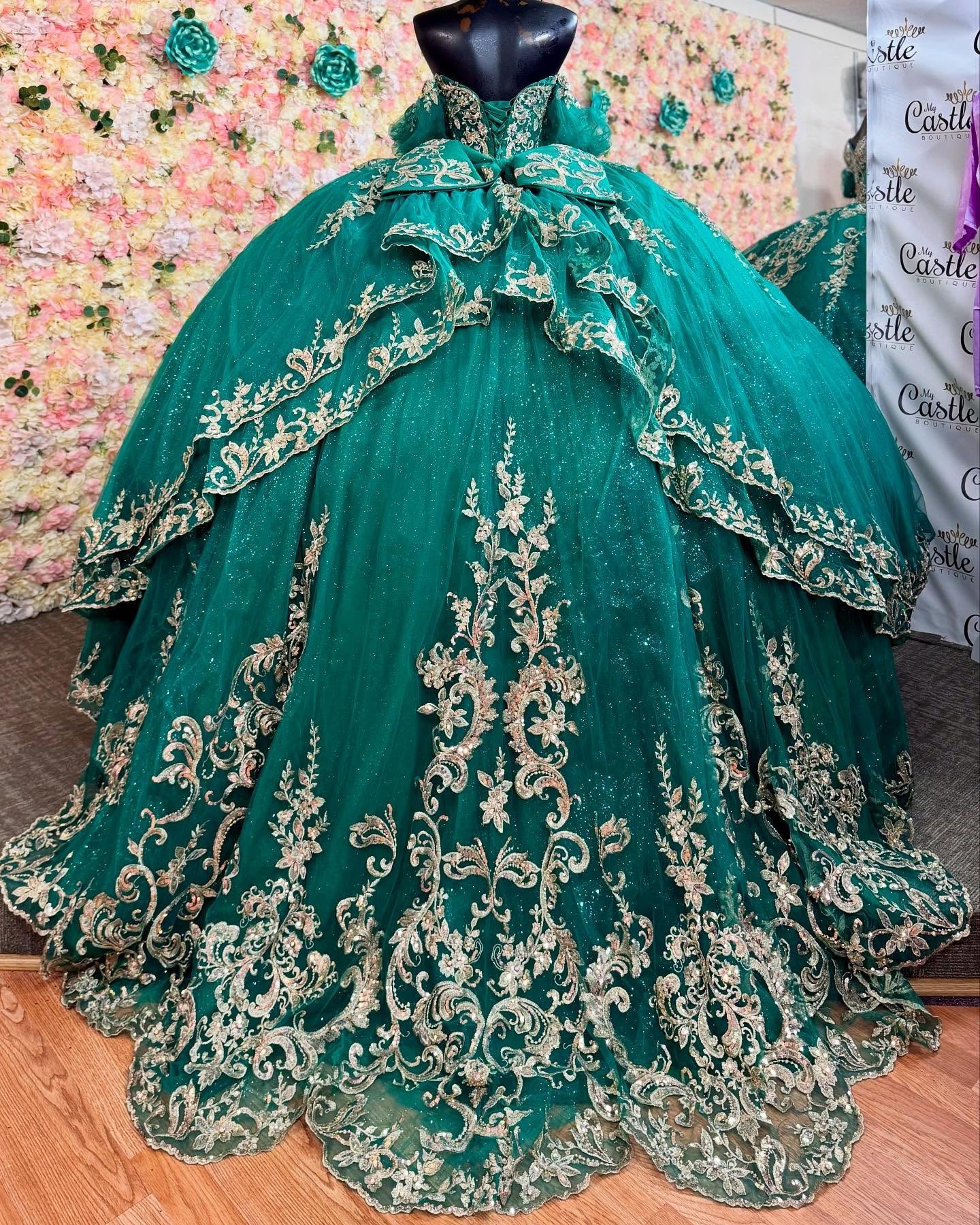 Ball Gown Off Shoulder Sleeveless Beaded Gold Applliques Sparkly Dark Green Tulle Quinceanera Dress Birthday Party Dress Formal Evening Dress For Ball Gown Off Shoulder Sleeveless Beaded Gold Applliques Sparkly Dark Green Tulle Quinceanera Dress Birthday Party Dress Formal Evening Dress For