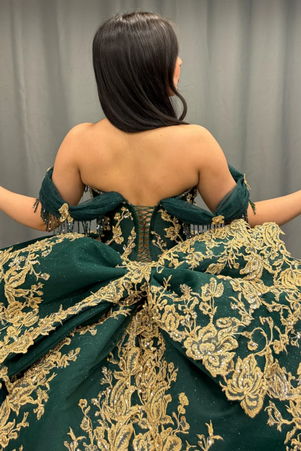 bright green dress shoes Misshow Exquisite Dark Green Ball Gown Off-Shoulder 3D Floral Tulle Dr –  misshow.com main image 0