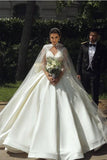 Ball Gown Satin Long Sleeves Lace Wedding Dress with Bow On Sale
