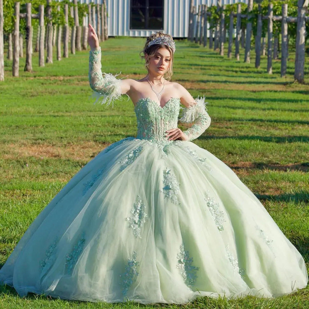 green emerald velvet dress 3D Flower Sweetheart Neckline Quinceanera Dress by Elizabeth K