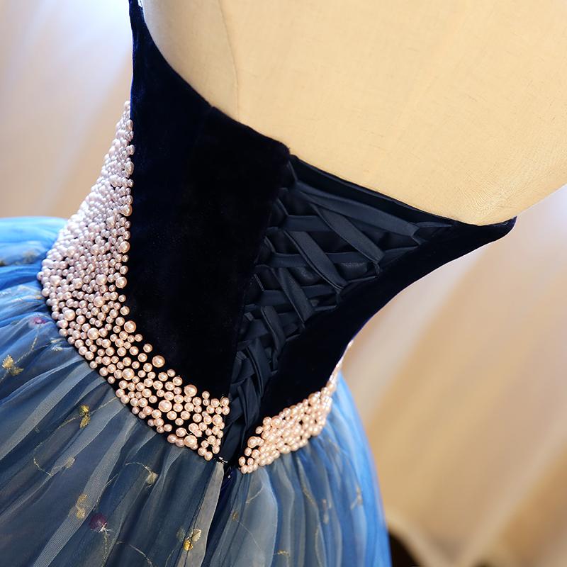Ball Gown Strapless Embroidery Pearl Dark Blue Formal Prom Dresses | Suzhoufashion Ball Gown Strapless Embroidery Pearl Dark Blue Formal Prom Dresses | Suzhoufashion