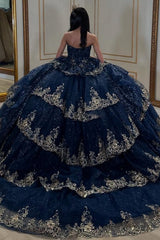 Ball Gown Strapless Sleeveless Beaded Ruffles Sequins Tulle Tiered Sparkly Tulle Quinceanera Dress Birthday Party Dress Evening Formal Gown For Sweet 16