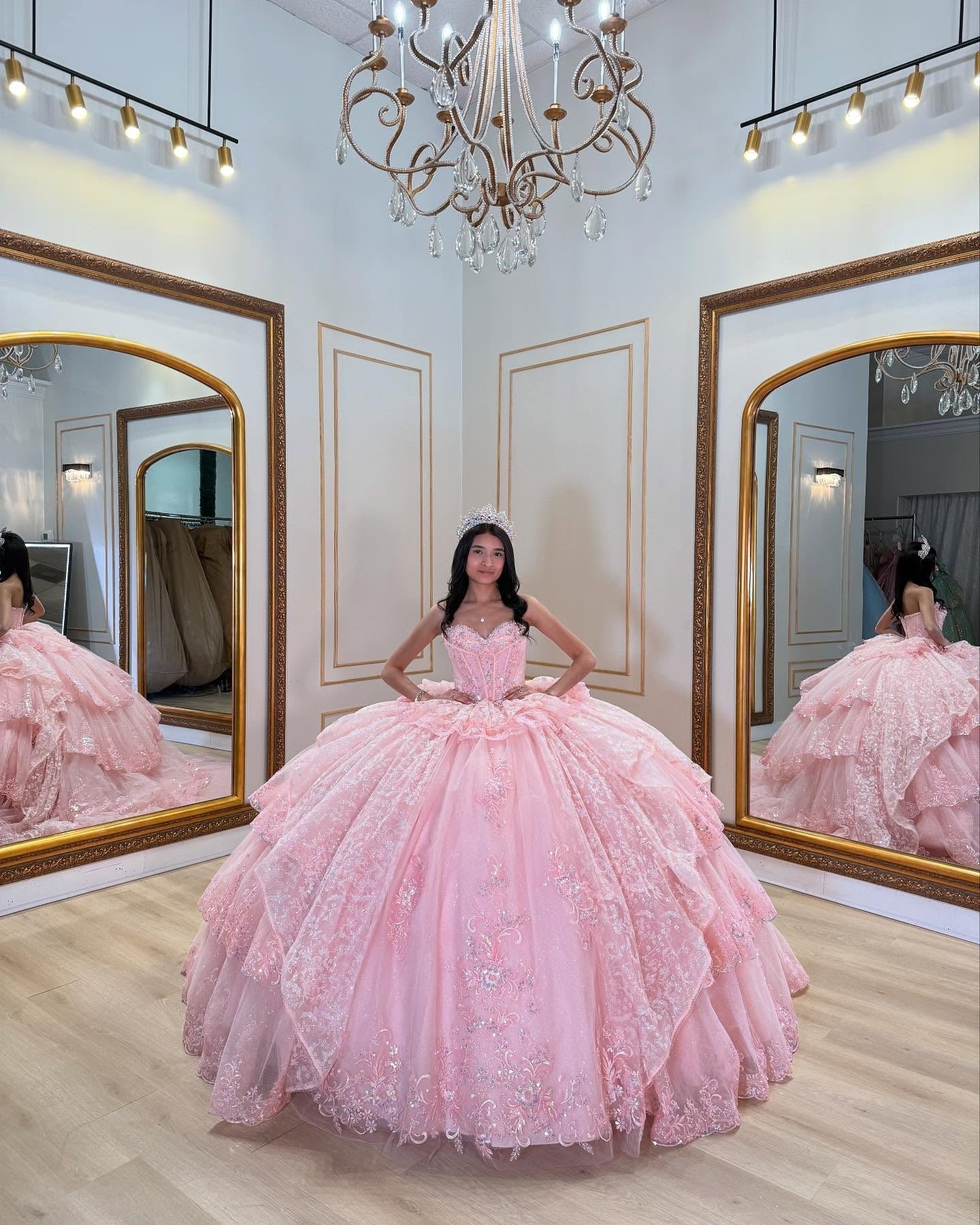 Ball Gown Strapless Sleeveless Beaded Ruffles Sequins Tulle Tiered Sparkly Tulle Quinceanera Dress Birthday Party Dress Evening Formal Gown For Sweet 16