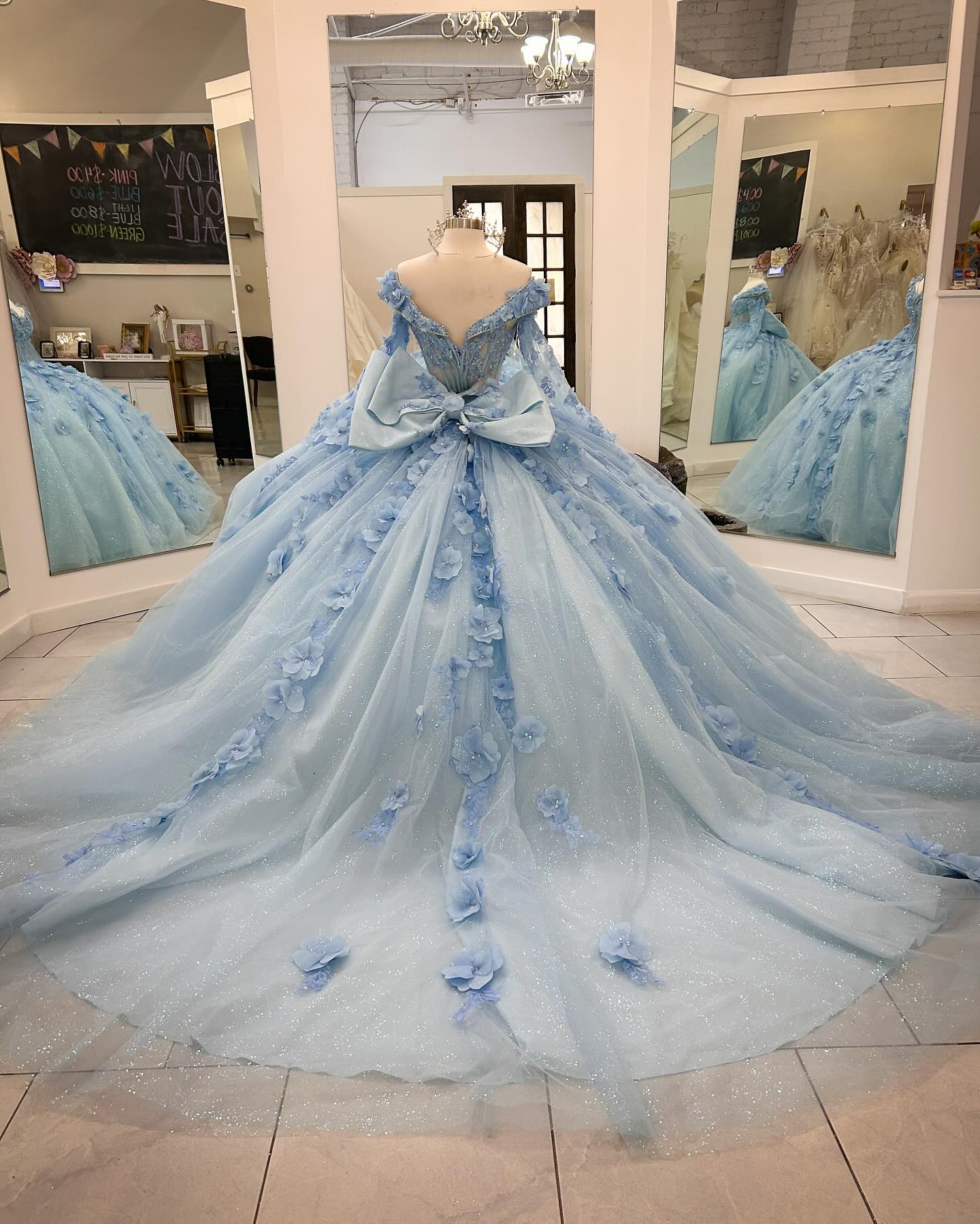 Ball Gown V Neck Detachable Long Sleeves Pleated Beaded 3D Flowers Appliques Sparkly Baby Blue Tulle Quinceanera Dress Birthday Party Dress Evening Ball Gown V Neck Detachable Long Sleeves Pleated Beaded 3D Flowers Appliques Sparkly Baby Blue Tulle Quinceanera Dress Birthday Party Dress Evening