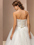 Ball Gown Wedding Dress Strapless Tulle Sleeveless Bridal Gowns On Sale