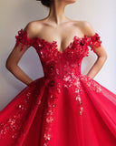 Bateau Tulle Elegant Prom Dresses | Appliques Cap-sleeves Tulle Off-the-shoulder Princess