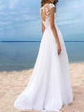 Beach A-Line Chiffon Wedding Dress Sexy Slit Tulle Lace Appliques Bridal Gowns On Sale