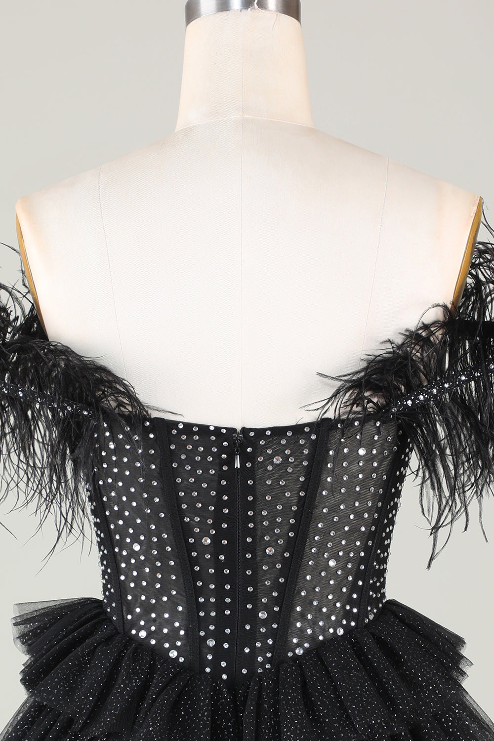 Beaded Corset A-Line Black Homecoming Dresses Short Cocktail Dresses with Feathers