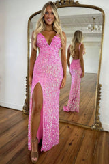Suzhoufashion Beaded Prom Dress With Deep V Neck Slit And Open Back Formal Evening Gown