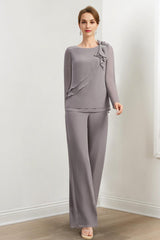 Beaded and Ruffled Chiffon Pantsuits for the Mother of the Bride