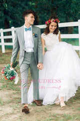 Beads A-line Jewel Zipper Cap-Sleeve Delicate Lace Wedding Dress