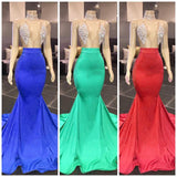 Beads Crystals Sheer Tulle Prom Dresses Mermaid Sleeveless Sexy Yellow Formal Evening Gowns