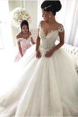 Beads Lace Royal Wedding Dresses Princess Ball Gown Sheer Tulle Sexy Bridal Gowns