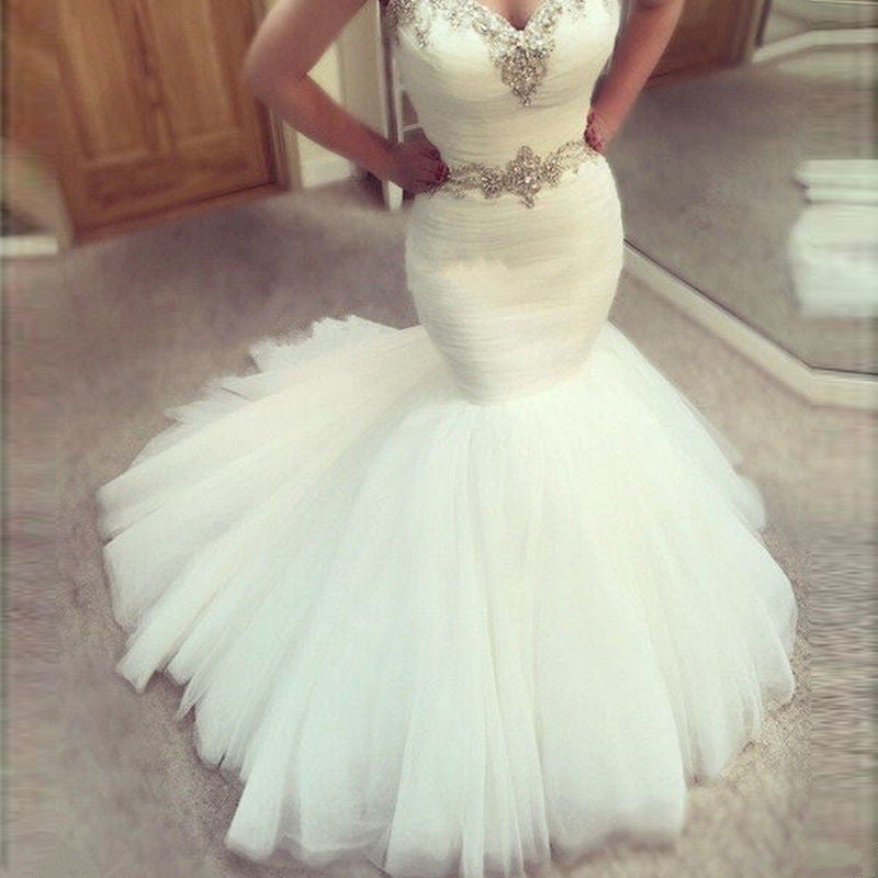 Beads Ruffles Memaid Wedding Dresses | Sleeveless Bridal Gowns Online
