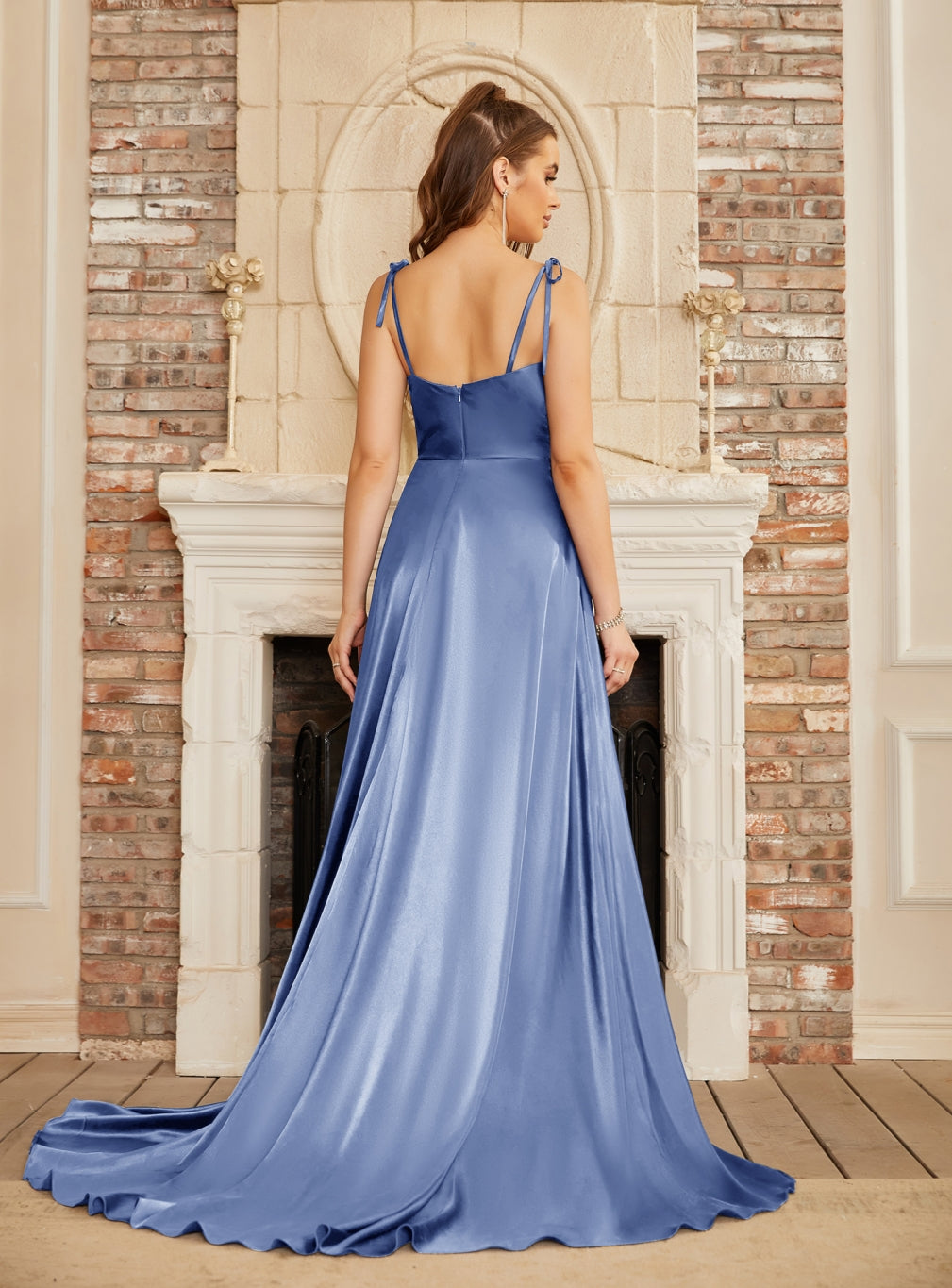Shop Floor-Length Dresses with Slit-Koscy, Dusty Blue Shop Floor-Length Dresses with Slit-Koscy, Dusty Blue