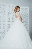 Beautiful A-Line Tulle Lace Ball Gown Wedding Dress Short Sleeve Popular Plus Size Bridal Gown