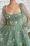Beautiful Ankle Length A-line Long Sleeves Floral Prom Dress