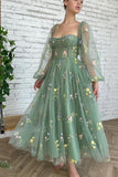 Beautiful Ankle Length A-line Long Sleeves Floral Prom Dress
