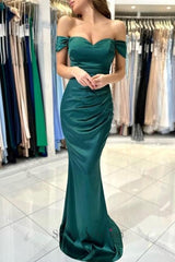 Beautiful Classy Long Dark Green Off-the-shoulder Mermaid Sleeveless Formal Wears
