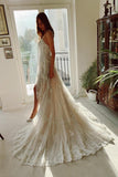 Beautiful Ivory A-Line Lace Wedding Dresses With Slit