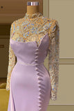 Beautiful Long Mermaid High Neck Lace Beading Evening Prom Dresses With Long Sleeves