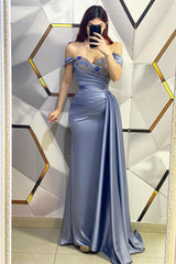 Beautiful Long Mermaid Off-the-shoulder Sequined Evening Prom Dresses With Ruffles