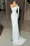 Beautiful Long Satin One-Shoulder Mermaid Evening Prom Dresses With Beading