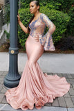 Beautiful One Shoulder Nude Pink Sequins Mermaid Prom Dresses