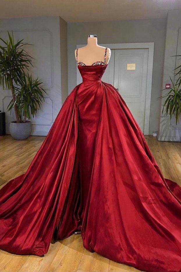Beautiful Spaghetti Strap Sleeveless Prom Dress With Train