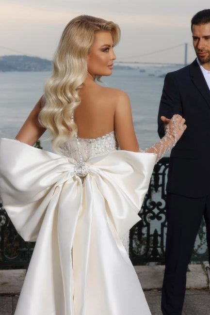 Beautiful Strapless Sweetheart Mermaid Bridal Gowns with Chapel Train