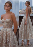 Beautiful Strapless Sweetheart Sequins A-Line Prom Dresses Tea-Length