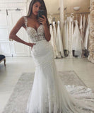 Beautiful Sweetheart Ivory Tulle Lace Mermaid Wedding Dresses