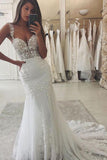 Beautiful Sweetheart Ivory Tulle Lace Mermaid Wedding Dresses