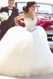 Beautiful White Sweetheart Beading Long Wedding Dress Crystal Tulle Plus Size Bridal Gowns