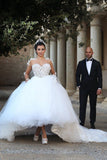 Beautiful White Tulle Ball Gown Wedding Dress Court Train Lace Plus Size Bridal Gowns