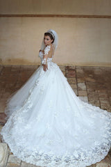 Beautiful White Tulle Ball Gown Wedding Dress Court Train Lace Plus Size Bridal Gowns