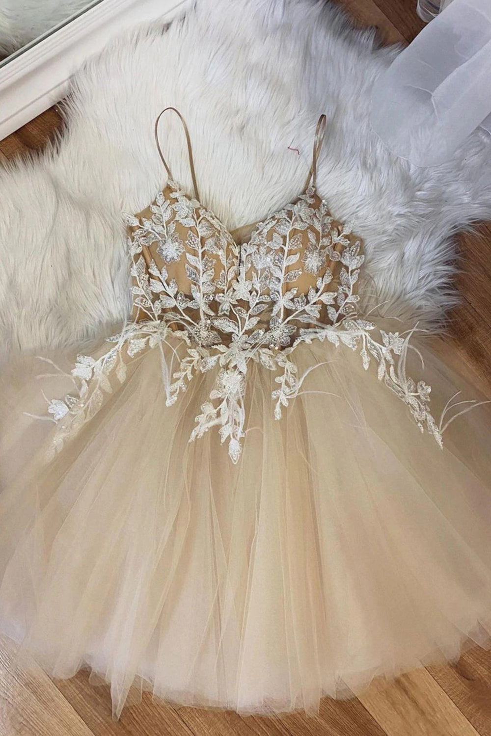 Beige Spaghetti Straps Prom Dress With Appliques Suzhoufashion Beige Spaghetti Straps Prom Dress With Appliques Suzhoufashion