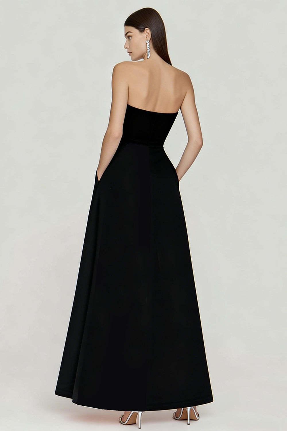 Suzhoufashion Black And White A Line Strapless Long Prom Dress With Slit