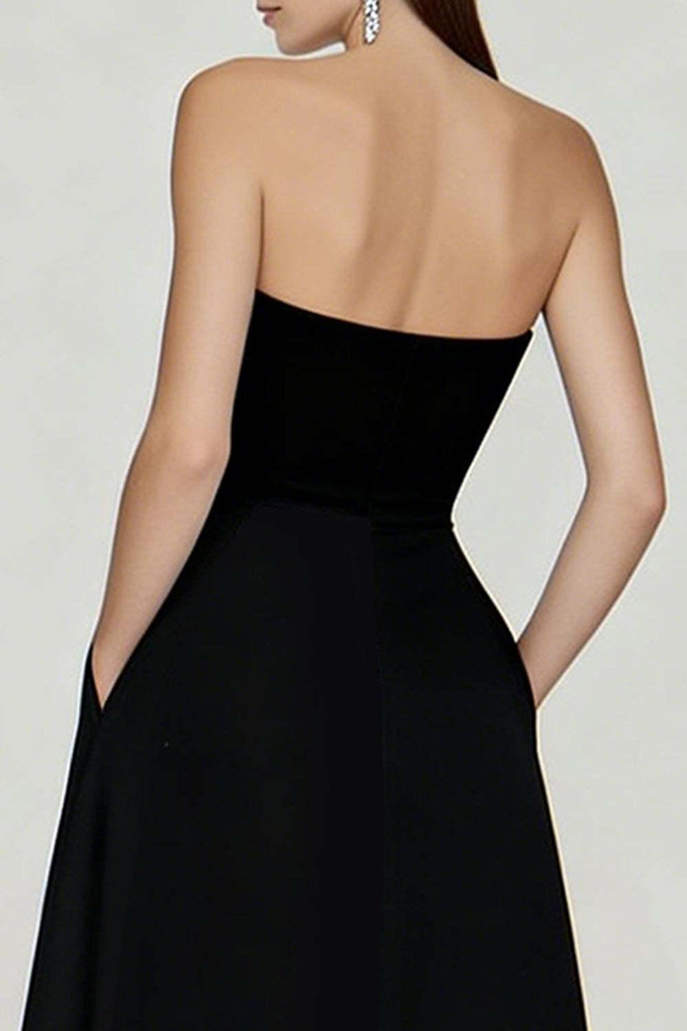 Suzhoufashion Black And White A Line Strapless Long Prom Dress With Slit