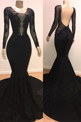 Black Backless Appliques Prom Dresses | Sexy Mermaid Appliques Evening Dresses bc0872
