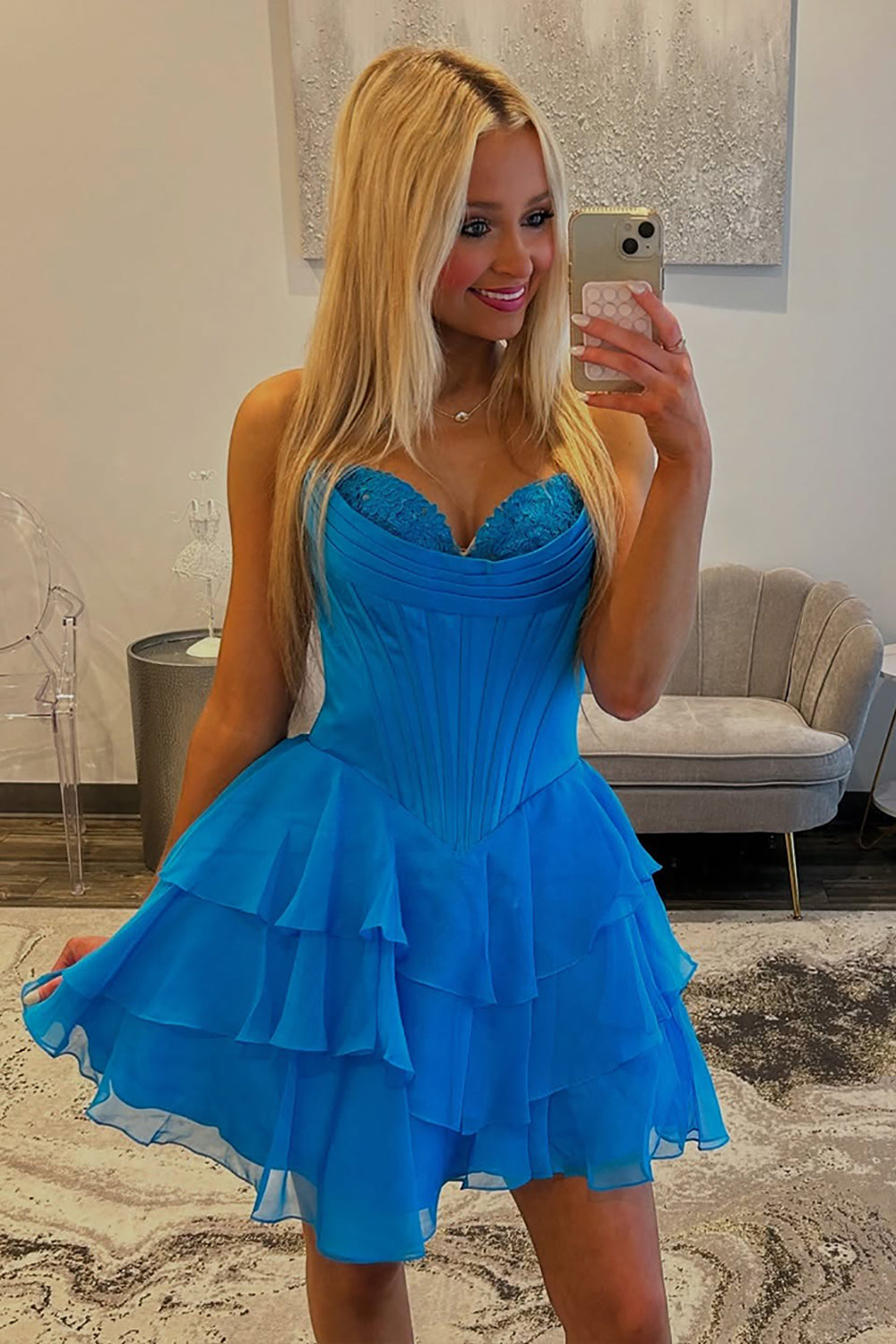 Black Corset A Line Homecoming Dresses Short Cocktail Dresses With Ruffles