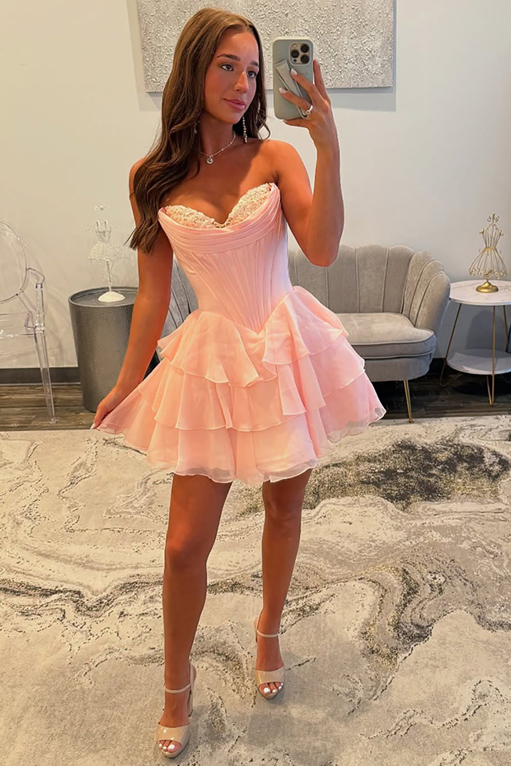 Black Corset A Line Homecoming Dresses Short Cocktail Dresses With Ruffles