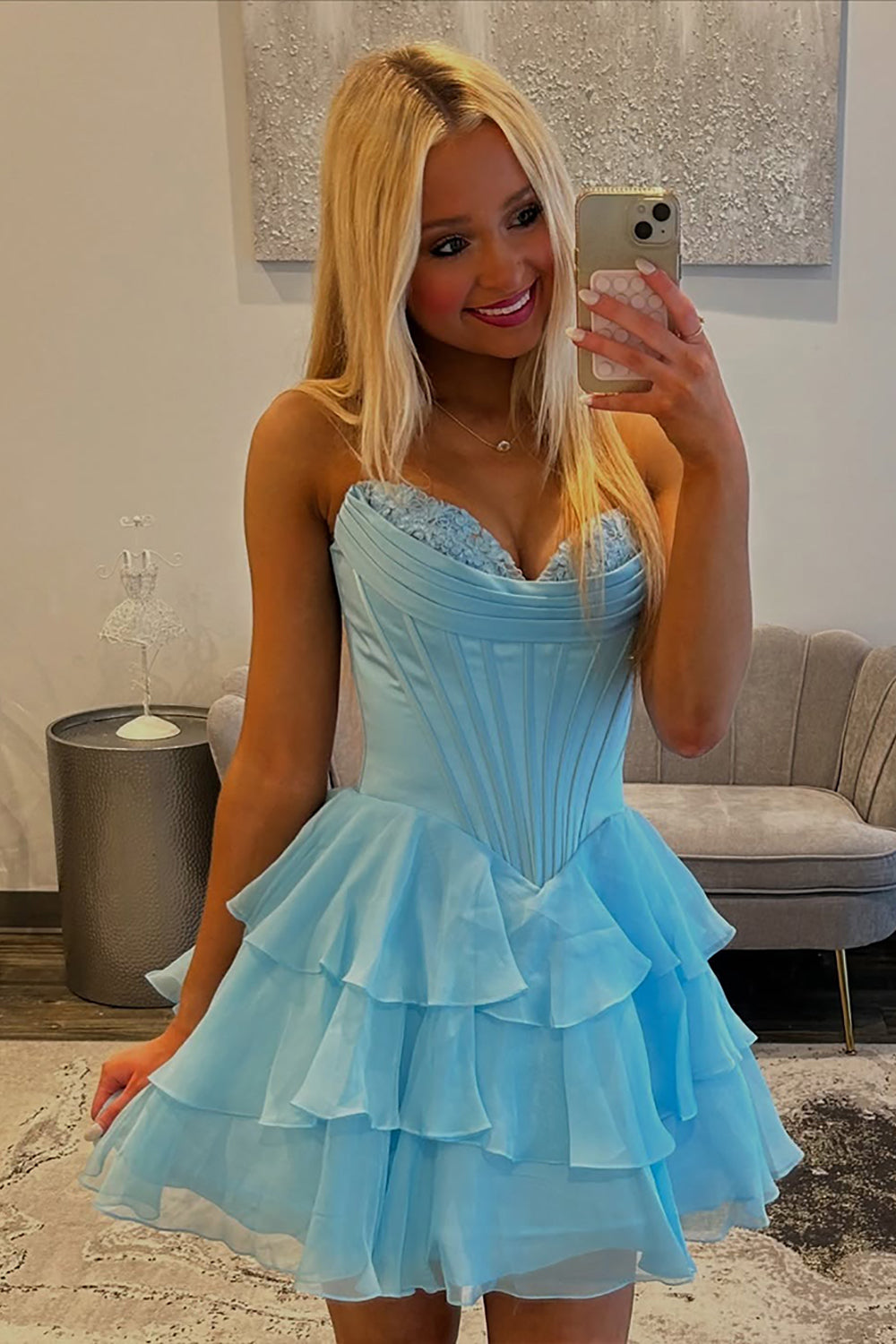 Black Corset A Line Homecoming Dresses Short Cocktail Dresses With Ruffles