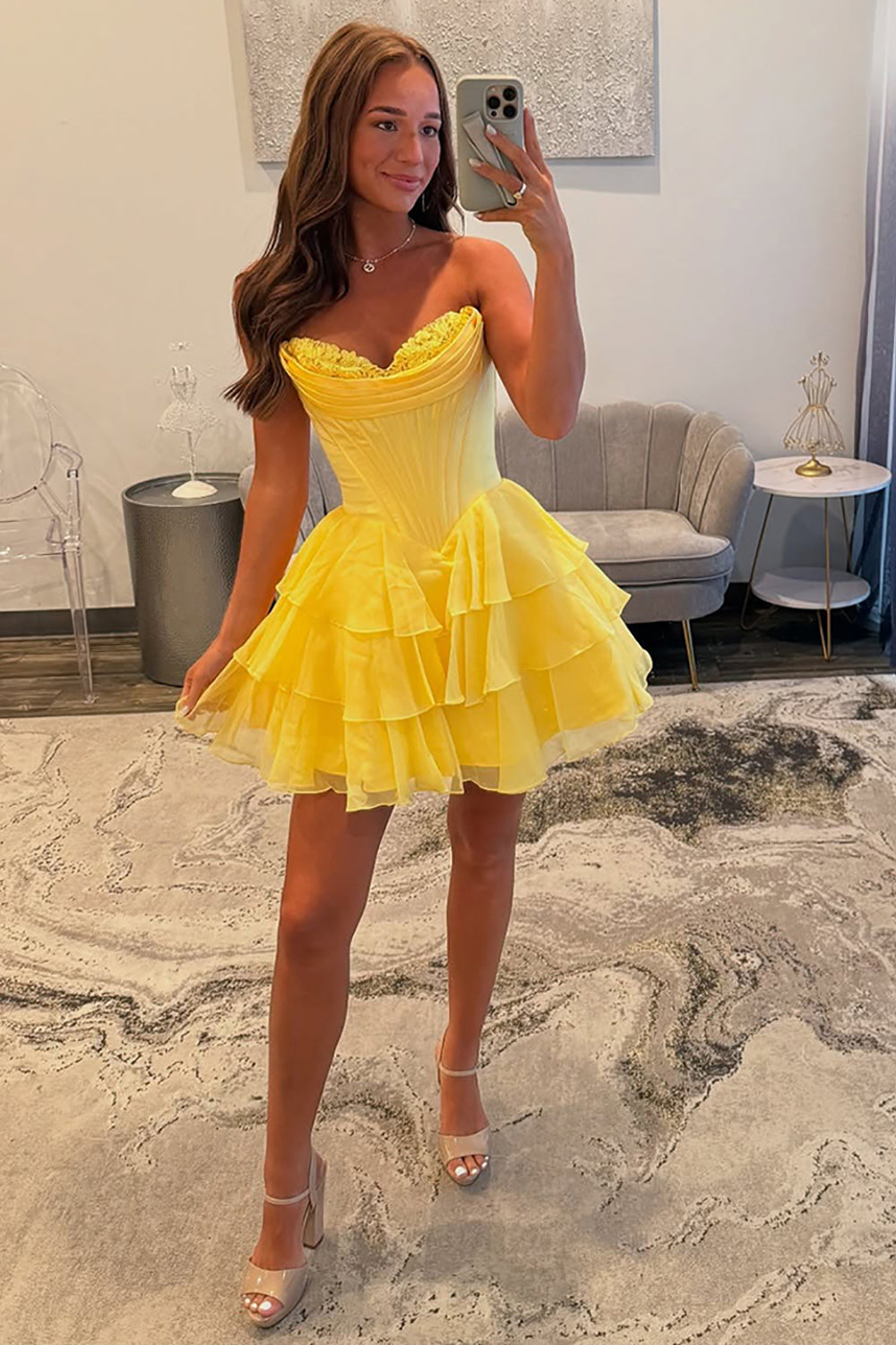 Black Corset A Line Homecoming Dresses Short Cocktail Dresses With Ruffles